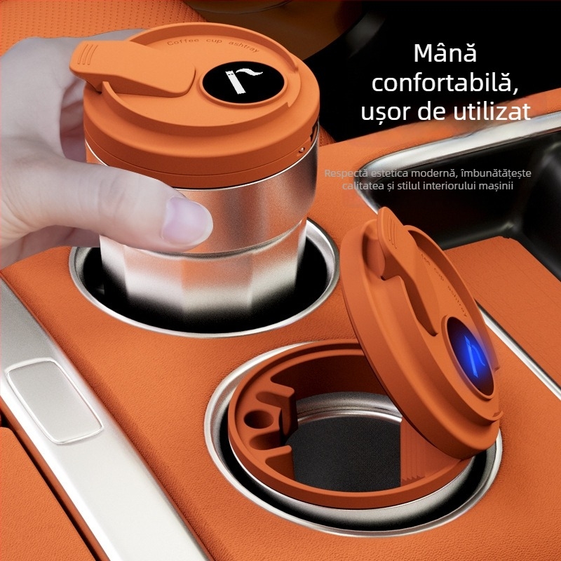 Cenușar auto cu capac, material ABS, model universal, proces de gravare, stingere automată a fumului