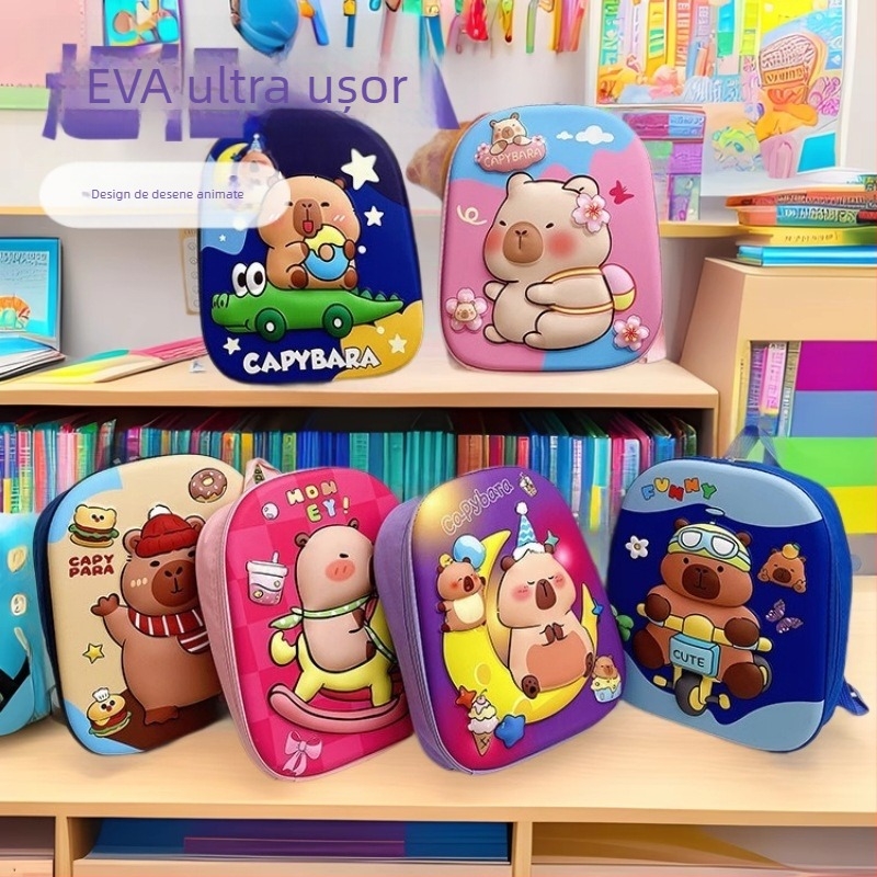 Rucsac copii Capybara cu model cartoon – EVA, ultra-ușor, respirabil, unisex, bretele cu pernă de aer