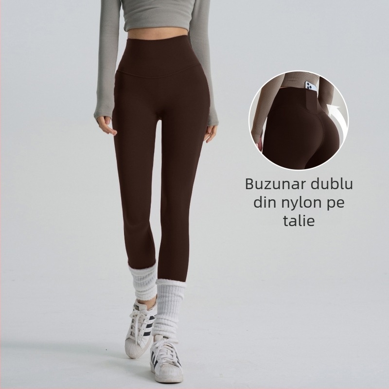 Pantaloni de yoga pentru femei - poliester, lungime 9/10, croială slim, strâmți, culoare solidă