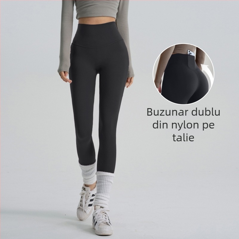 Pantaloni de yoga pentru femei - poliester, lungime 9/10, croială slim, strâmți, culoare solidă