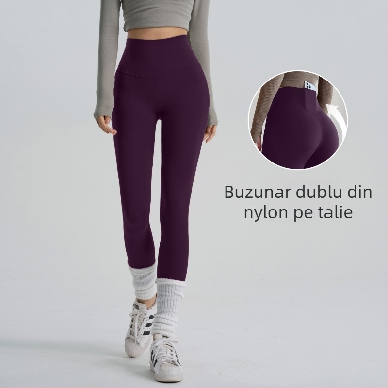 Pantaloni de yoga pentru femei - poliester, lungime 9/10, croială slim, strâmți, culoare solidă