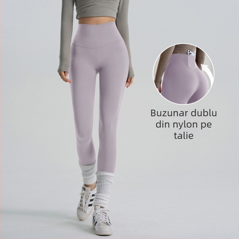 Pantaloni de yoga pentru femei - poliester, lungime 9/10, croială slim, strâmți, culoare solidă