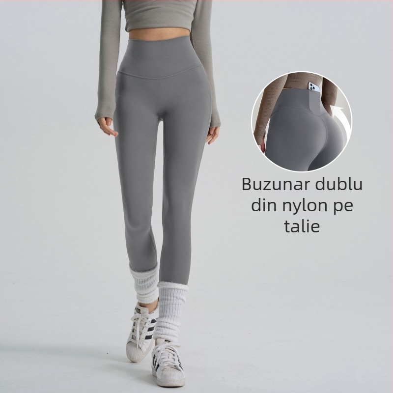 Pantaloni de yoga pentru femei - poliester, lungime 9/10, croială slim, strâmți, culoare solidă