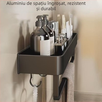 Raft montat pe perete pentru prosoape, fără găuri, din aliaj de aluminiu, tavă pliabilă, capacitate 10 kg