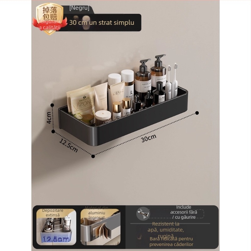 Raft montat pe perete pentru prosoape, fără găuri, din aliaj de aluminiu, tavă pliabilă, capacitate 10 kg