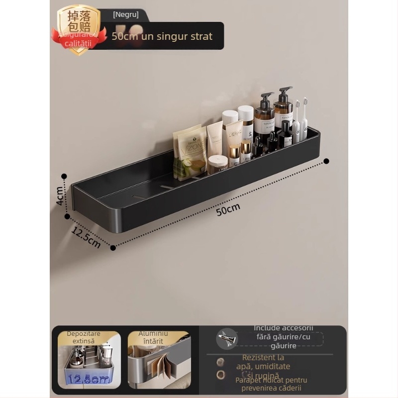 Raft montat pe perete pentru prosoape, fără găuri, din aliaj de aluminiu, tavă pliabilă, capacitate 10 kg