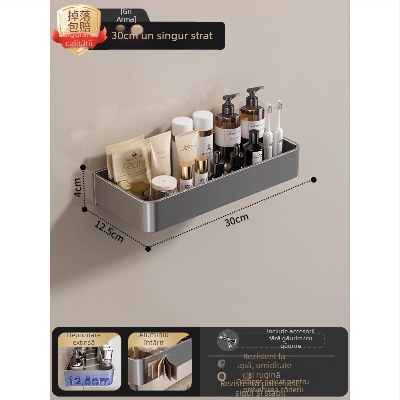 Raft montat pe perete pentru prosoape, fără găuri, din aliaj de aluminiu, tavă pliabilă, capacitate 10 kg