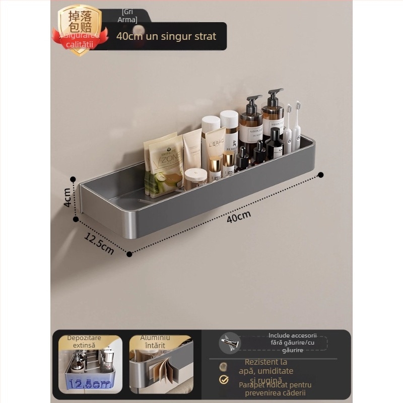 Raft montat pe perete pentru prosoape, fără găuri, din aliaj de aluminiu, tavă pliabilă, capacitate 10 kg