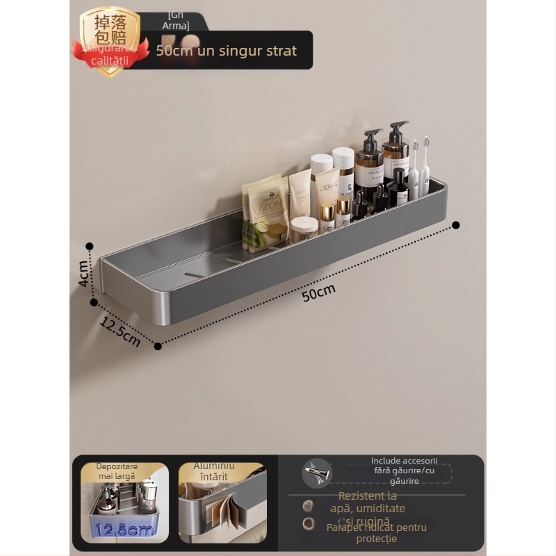 Raft montat pe perete pentru prosoape, fără găuri, din aliaj de aluminiu, tavă pliabilă, capacitate 10 kg