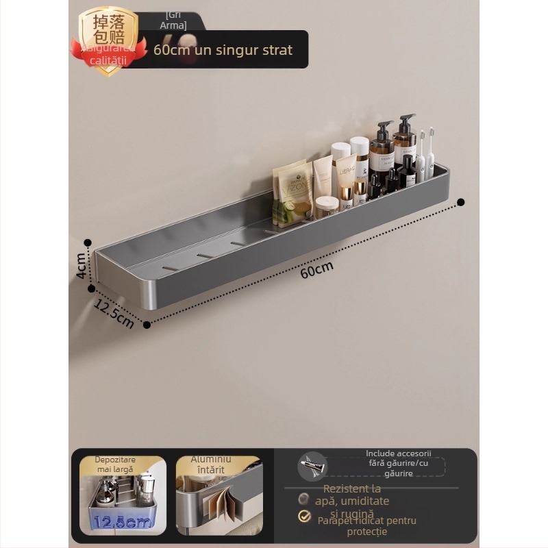 Raft montat pe perete pentru prosoape, fără găuri, din aliaj de aluminiu, tavă pliabilă, capacitate 10 kg