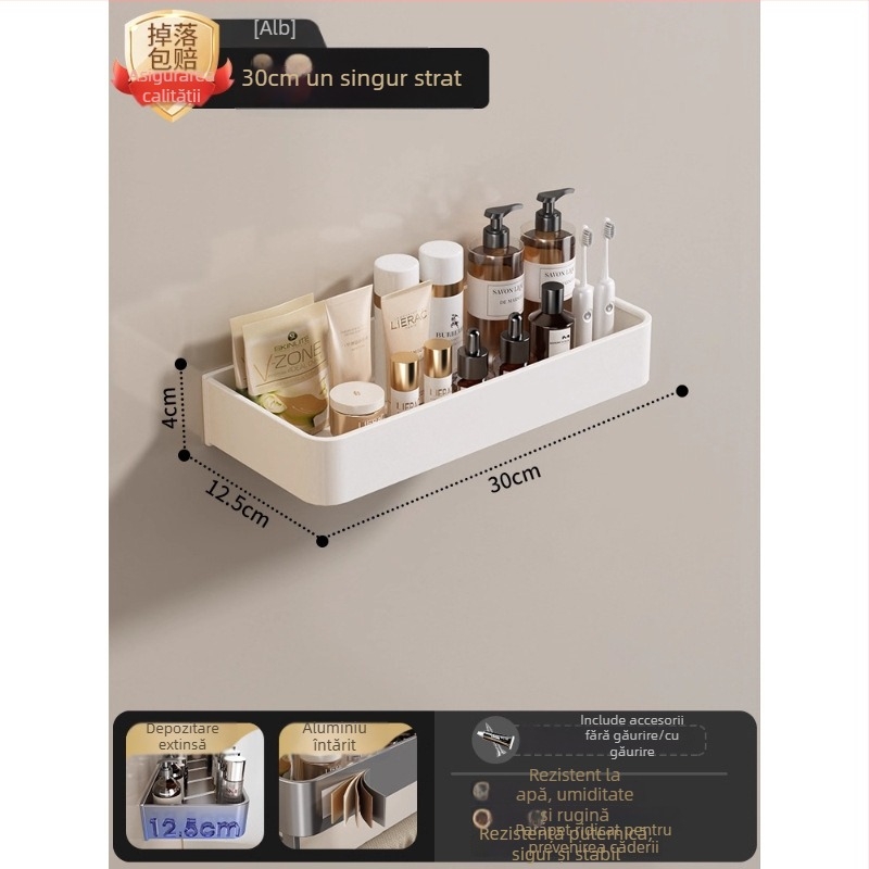 Raft montat pe perete pentru prosoape, fără găuri, din aliaj de aluminiu, tavă pliabilă, capacitate 10 kg