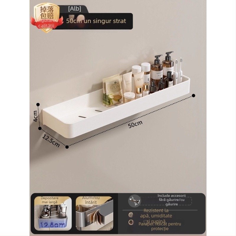 Raft montat pe perete pentru prosoape, fără găuri, din aliaj de aluminiu, tavă pliabilă, capacitate 10 kg