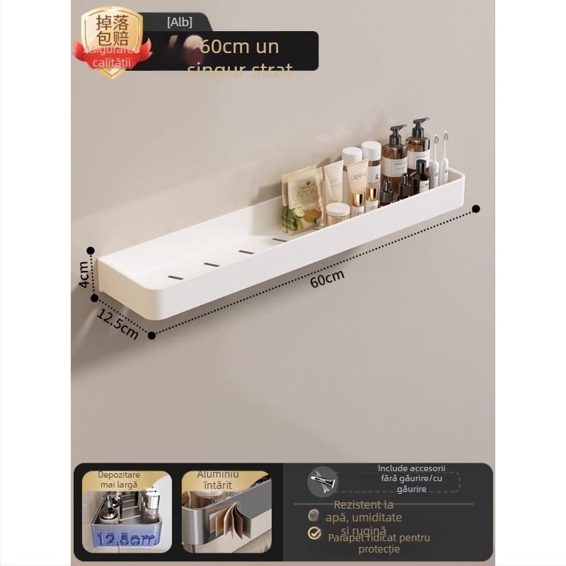 Raft montat pe perete pentru prosoape, fără găuri, din aliaj de aluminiu, tavă pliabilă, capacitate 10 kg