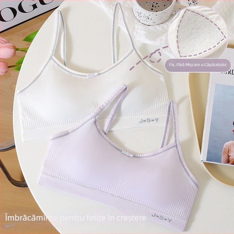 Top tubular cupe pentru fete — cupe cu urechi de iepure, stil papion, material nylon, cupă din sandwich cotton, căptușeală din bumbac, inel de oțel moale