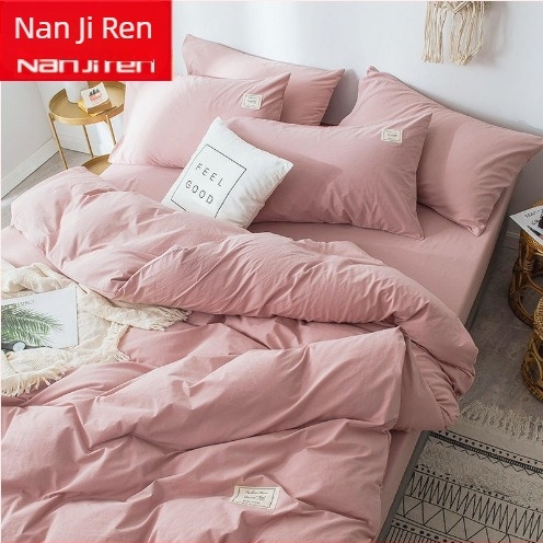 Set de lenjerie de pat din patru piese, în stil korean, design modern minimalist; material poliester, țesătură simplă, imprimare reactive și vopsire