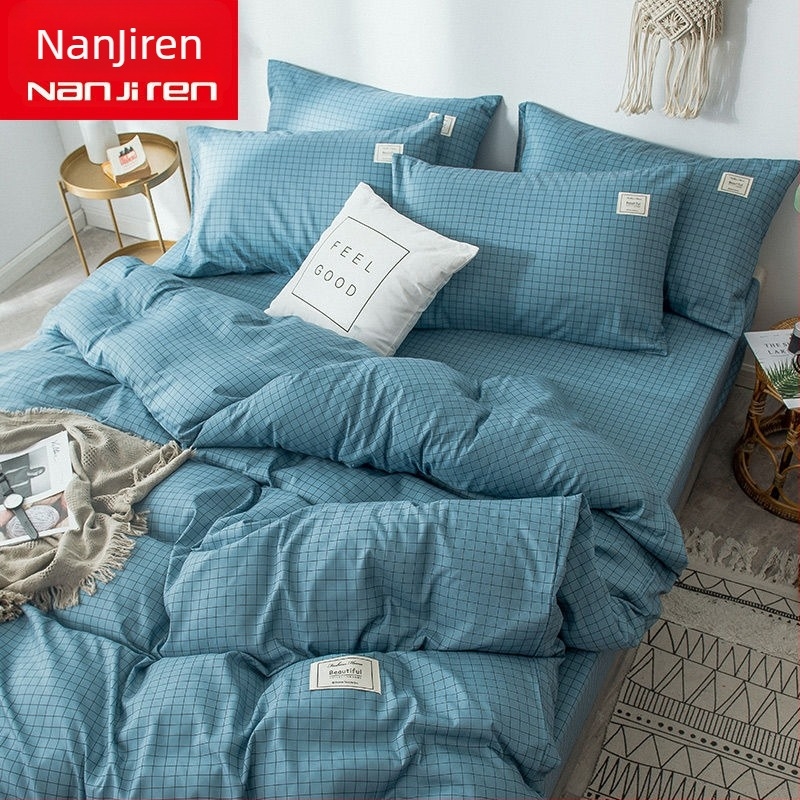 Set de lenjerie de pat din patru piese, în stil korean, design modern minimalist; material poliester, țesătură simplă, imprimare reactive și vopsire