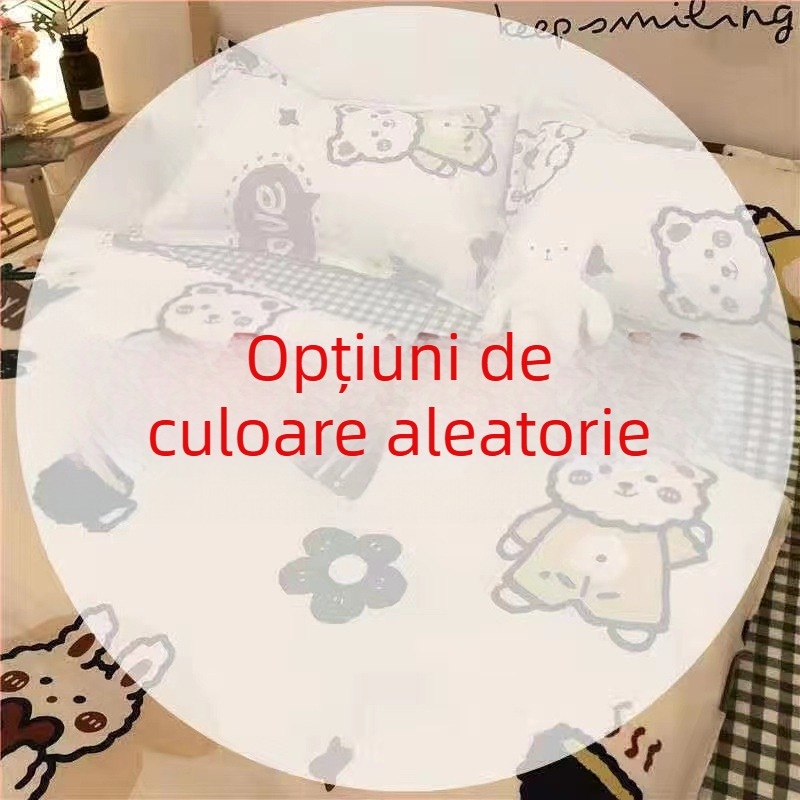 Set de lenjerie de pat din patru piese, în stil korean, design modern minimalist; material poliester, țesătură simplă, imprimare reactive și vopsire