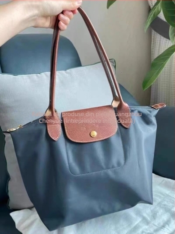 Longxiang Geantă clasică din nylon, tip dumpling, cu capac, pliabilă, stil urban, căptușeală nylon, închidere cu fermoar, buzunare pentru telefon și ID