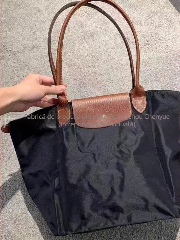 Longxiang Geantă clasică din nylon, tip dumpling, cu capac, pliabilă, stil urban, căptușeală nylon, închidere cu fermoar, buzunare pentru telefon și ID