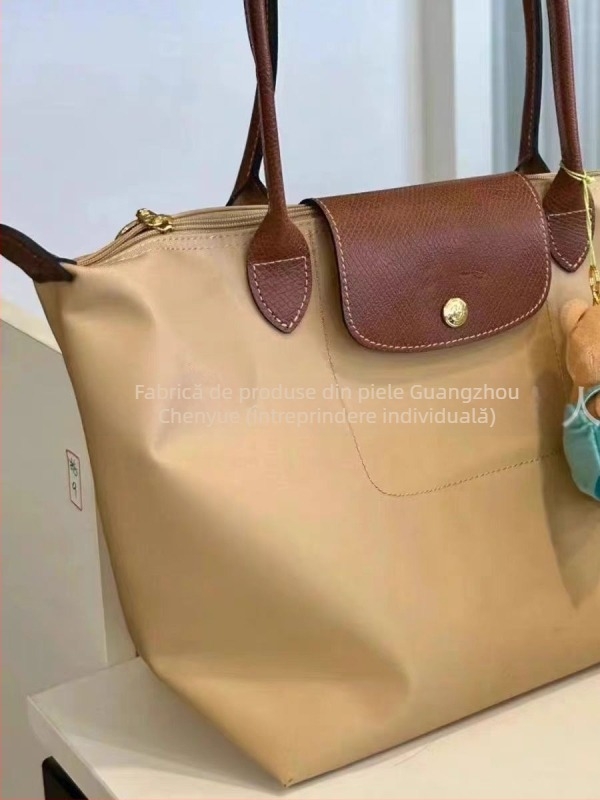 Longxiang Geantă clasică din nylon, tip dumpling, cu capac, pliabilă, stil urban, căptușeală nylon, închidere cu fermoar, buzunare pentru telefon și ID