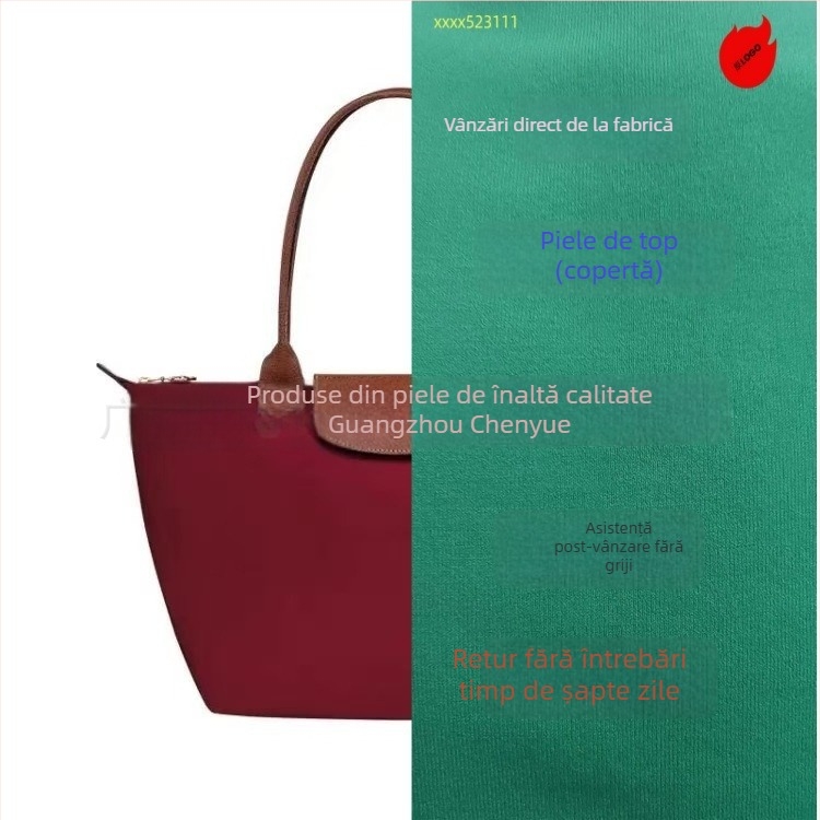 Longxiang Geantă clasică din nylon, tip dumpling, cu capac, pliabilă, stil urban, căptușeală nylon, închidere cu fermoar, buzunare pentru telefon și ID