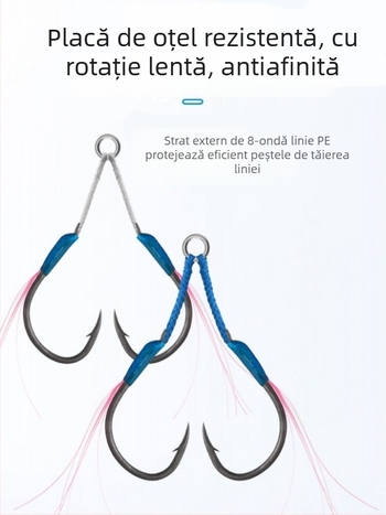 Cârlig de pescuit din fier, design slow-shake, cârlig dublu, cu vârf ascuțit, pentru pescuit marin din barcă