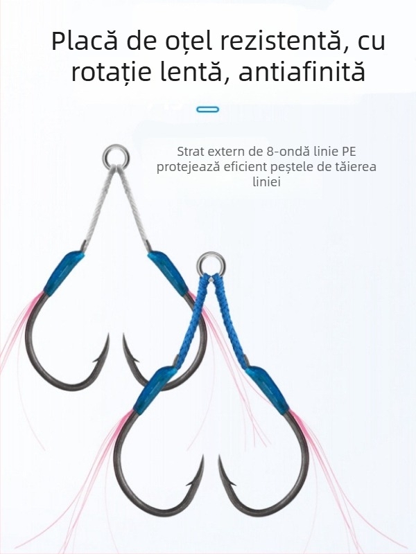 Cârlig de pescuit din fier, design slow-shake, cârlig dublu, cu vârf ascuțit, pentru pescuit marin din barcă