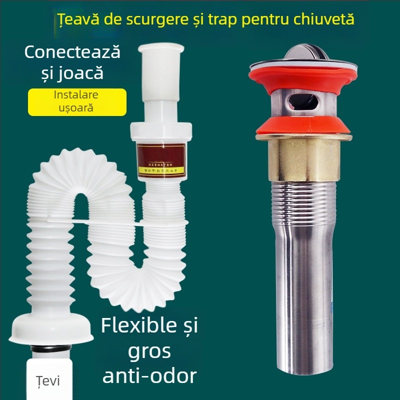 Conductă de scurgere pentru chiuvetă – anti-odor, din oțel inoxidabil, model Sink Drain Pipe, Nr. produs F77H55MMSTT7JT