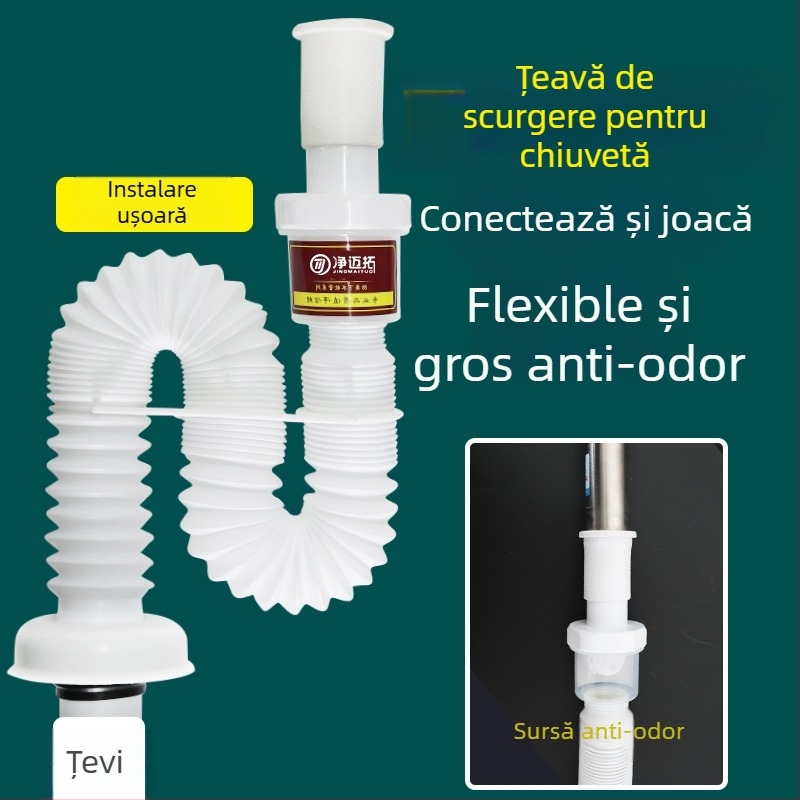 Conductă de scurgere pentru chiuvetă – anti-odor, din oțel inoxidabil, model Sink Drain Pipe, Nr. produs F77H55MMSTT7JT