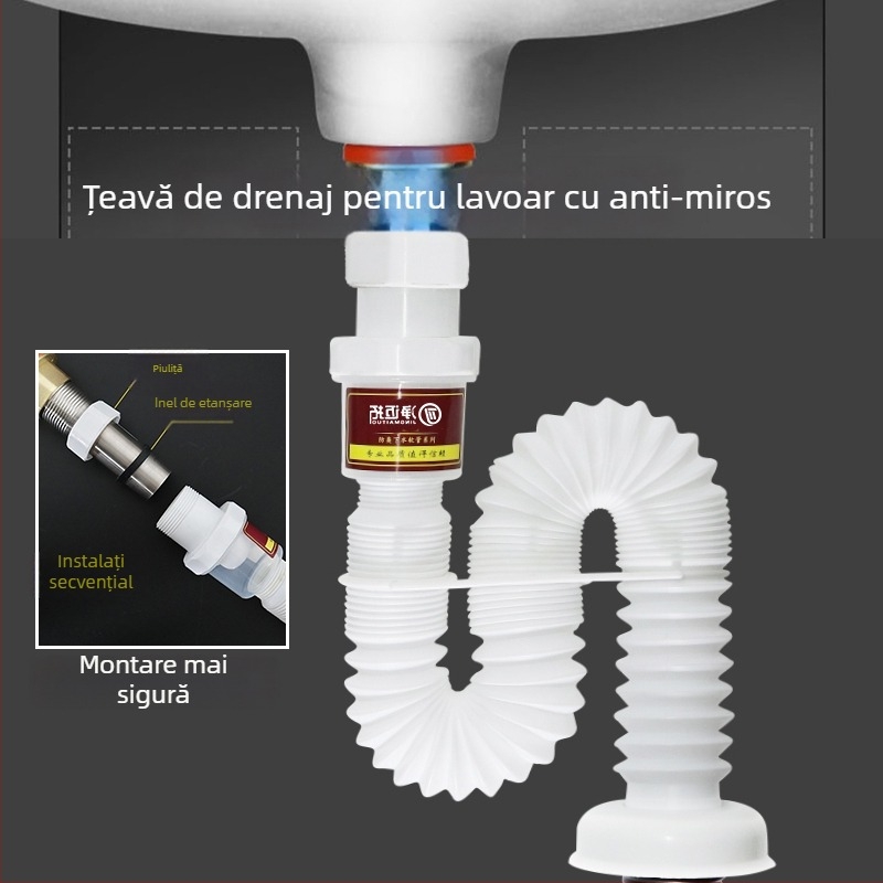 Conductă de scurgere pentru chiuvetă – anti-odor, din oțel inoxidabil, model Sink Drain Pipe, Nr. produs F77H55MMSTT7JT