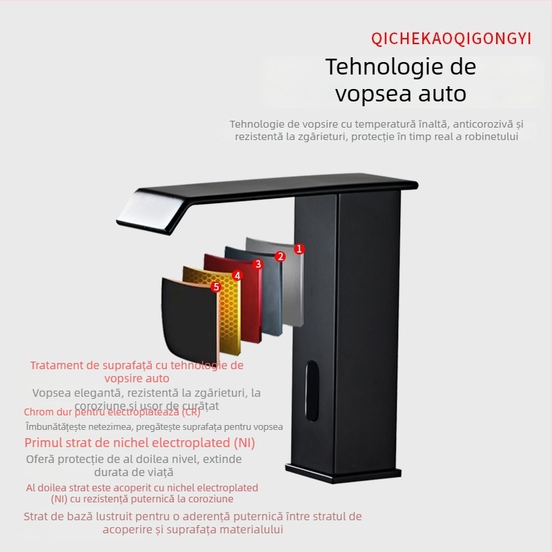 Robinet cu inducție pentru chiuvetă, modelul 8835, montaj pe o singură gaură, corp din cupru, acționare inductivă