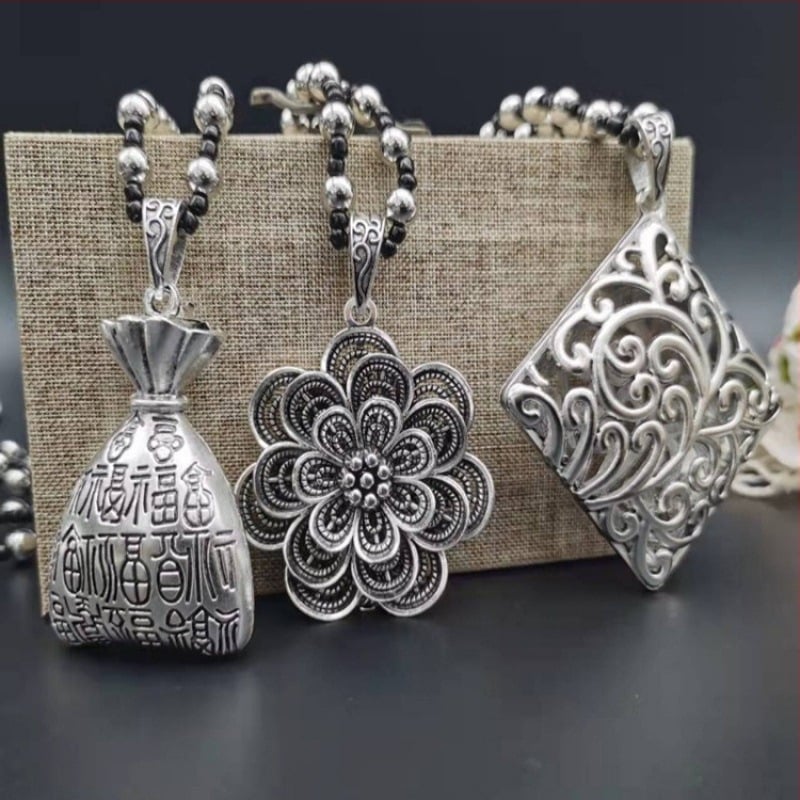 Lanț pentru pulover cu pandantiv din aliaj, design geometric în carouri, lanț tip minge, unisex, stil retro, lungime 21–50 cm, extensie 11 cm