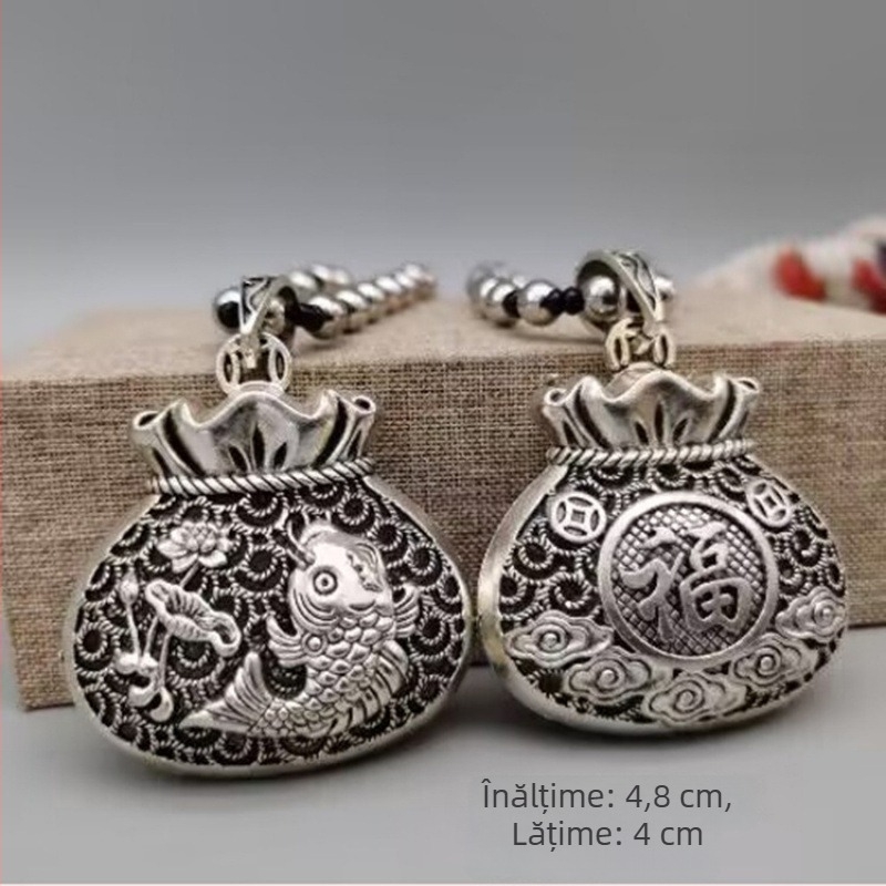 Lanț pentru pulover cu pandantiv din aliaj, design geometric în carouri, lanț tip minge, unisex, stil retro, lungime 21–50 cm, extensie 11 cm