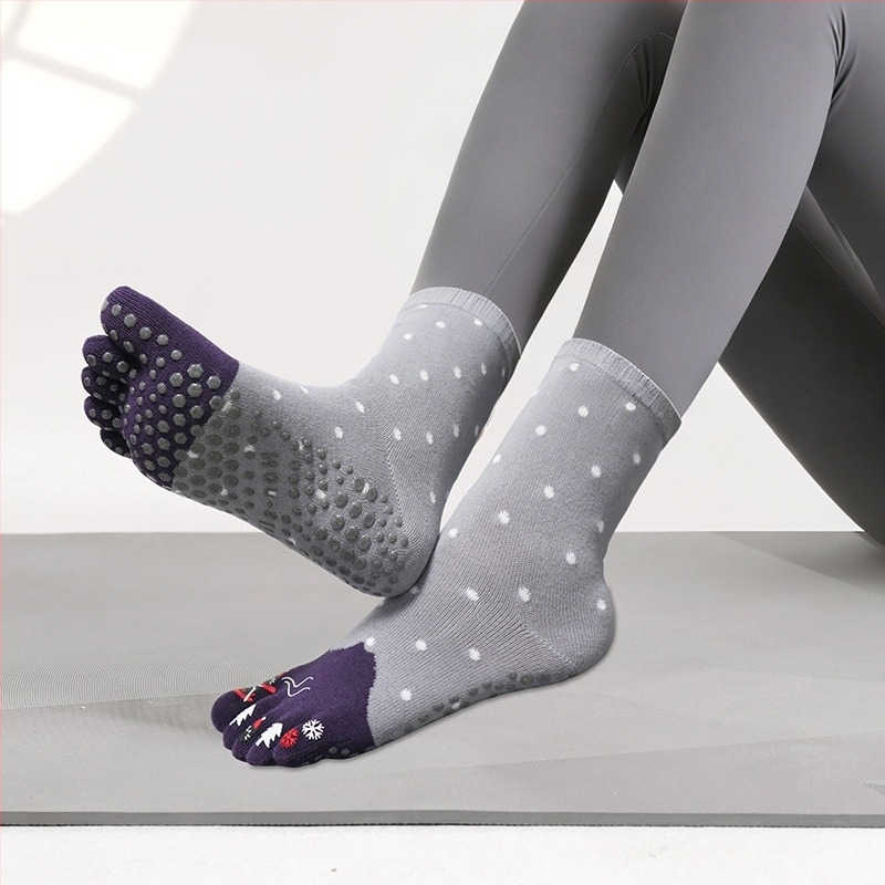 Șosete de yoga din bumbac, cu degetele separate, anti-alunecare și absorbante de transpirație, pentru yoga și pilates