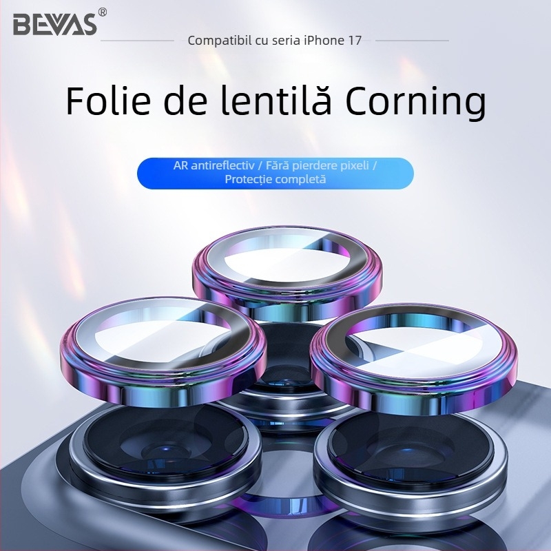 BEVAS Corning Lens Film pentru iPhone 17 Pro – Protecție obiectiv din sticlă, HD, Rezistent la amprente, Rezistent la cădere, 38100410753