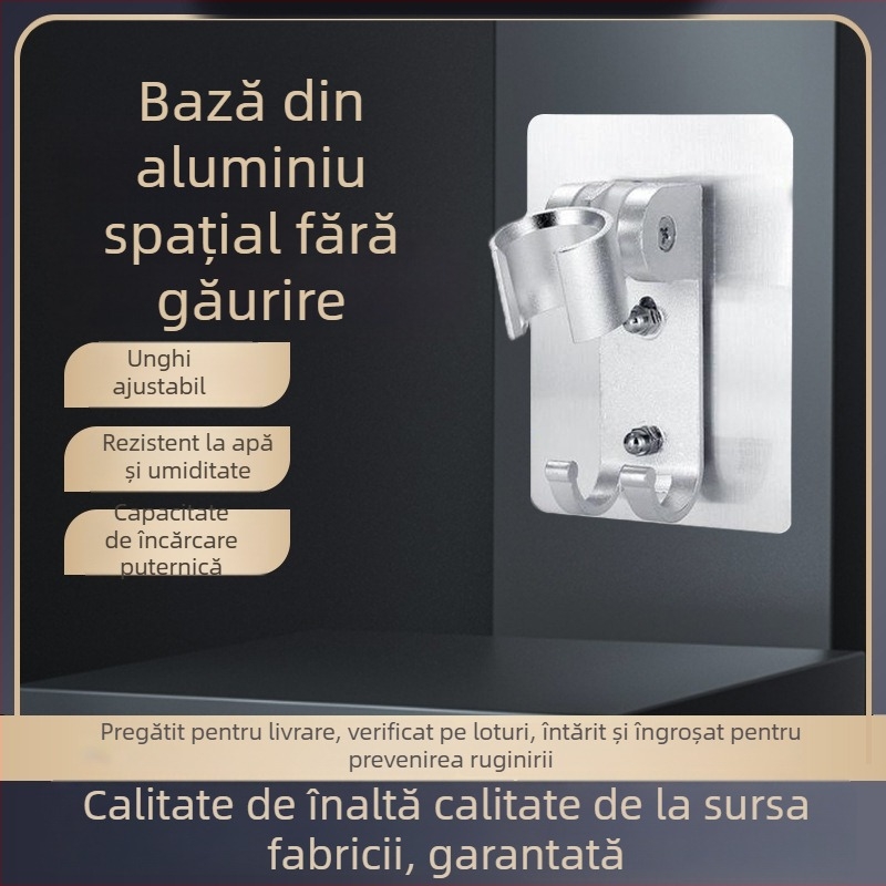Suport pentru duș din aluminiu de calitate aerospațială, fără găuri, montaj pe perete, finisaj periat, stil modern minimalist