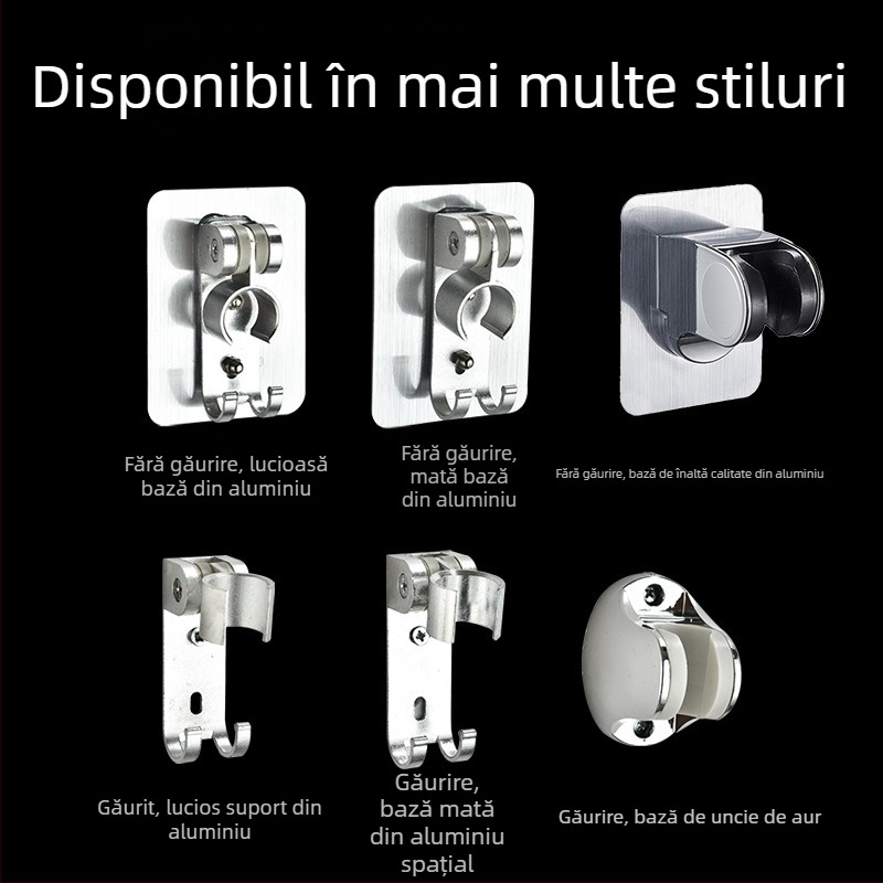 Suport pentru duș din aluminiu de calitate aerospațială, fără găuri, montaj pe perete, finisaj periat, stil modern minimalist