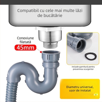 Extensie conductă de drenaj a chiuvetei bucătărie — interfață 45, furtun de drenaj și accesorii