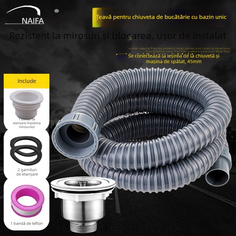 Extensie conductă de drenaj a chiuvetei bucătărie — interfață 45, furtun de drenaj și accesorii