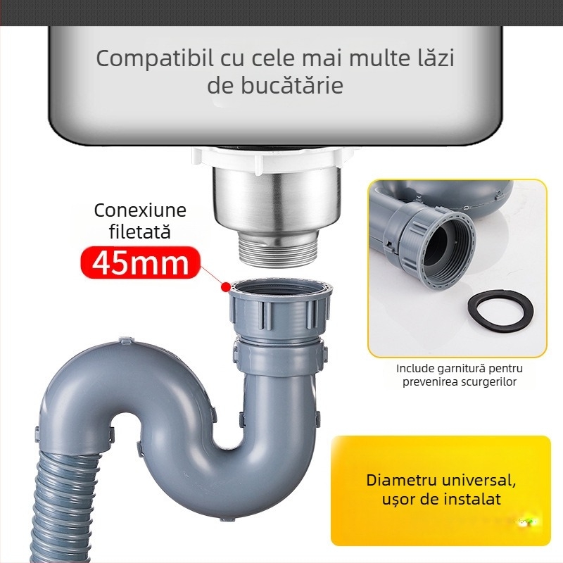 Extensie conductă de drenaj a chiuvetei bucătărie — interfață 45, furtun de drenaj și accesorii