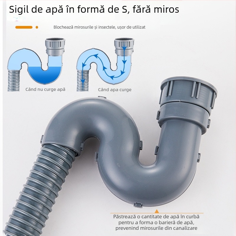 Extensie conductă de drenaj a chiuvetei bucătărie — interfață 45, furtun de drenaj și accesorii