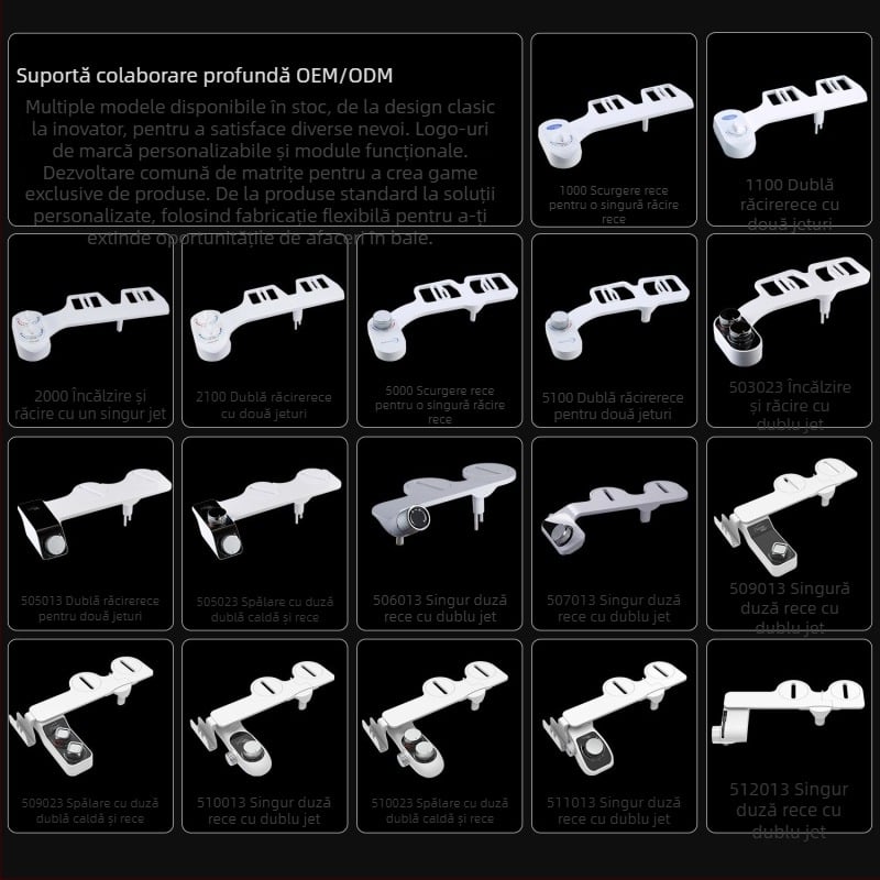 Duză de bidet pentru toaletă cu reglaj temperatură apei și presiune, ABS material, certificat CUPC, duză auto-curățare, distanța între găuri reglabilă 136–200 mm