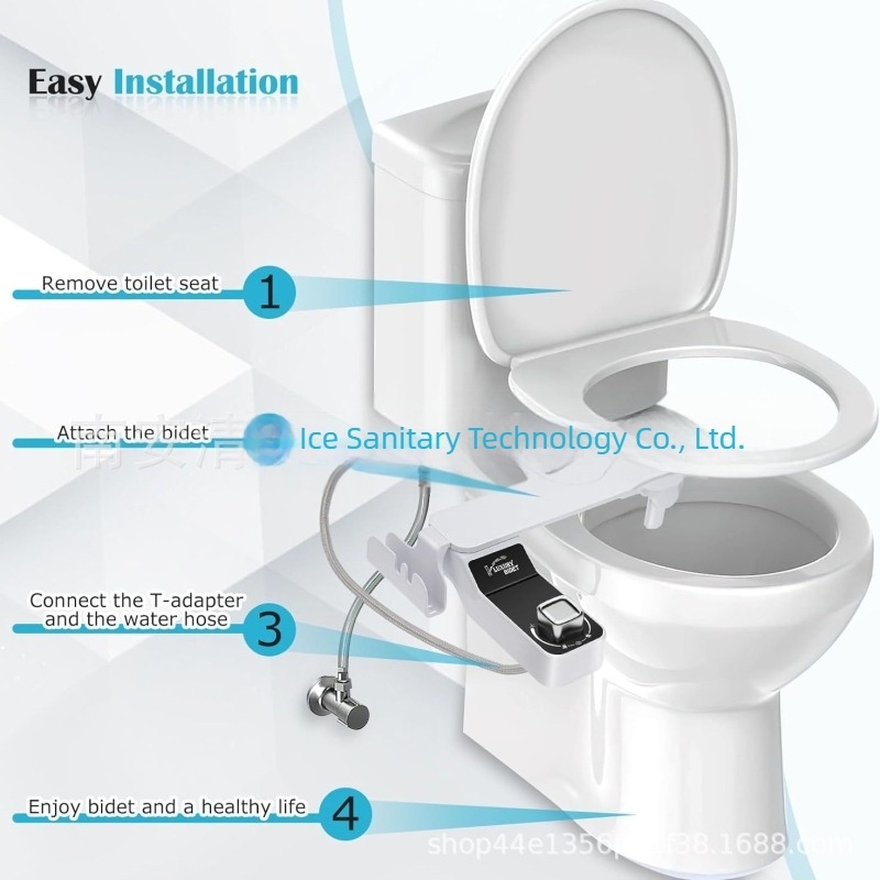 Duză de bidet pentru toaletă cu reglaj temperatură apei și presiune, ABS material, certificat CUPC, duză auto-curățare, distanța între găuri reglabilă 136–200 mm