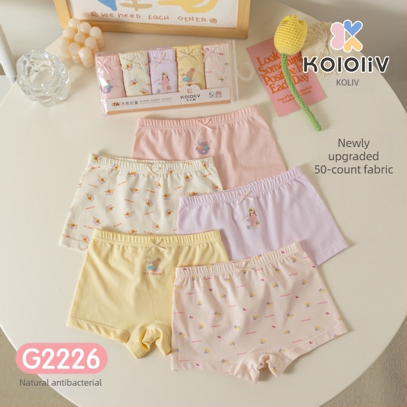 Chiloți boxeri pentru fete, din bumbac, talie medie, 95% bumbac, imprimare cu personaje, pachet de 5 bucăți, pentru copii 3–8 ani.