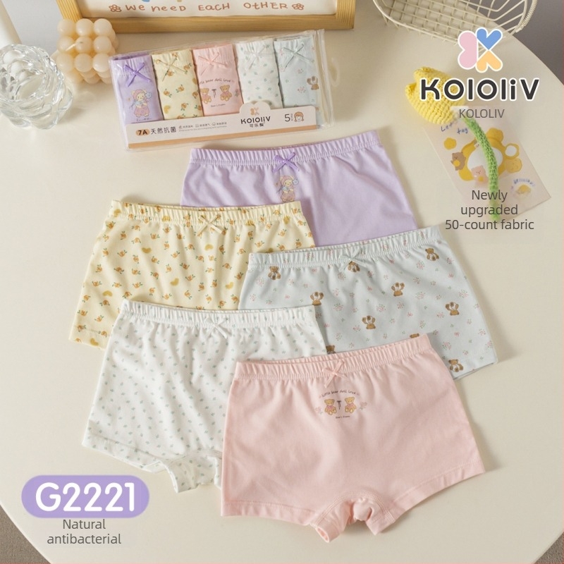 Chiloți boxeri pentru fete, din bumbac, talie medie, 95% bumbac, imprimare cu personaje, pachet de 5 bucăți, pentru copii 3–8 ani.