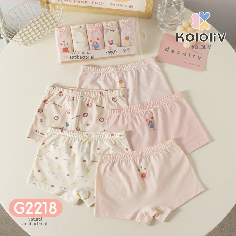 Chiloți boxeri pentru fete, din bumbac, talie medie, 95% bumbac, imprimare cu personaje, pachet de 5 bucăți, pentru copii 3–8 ani.