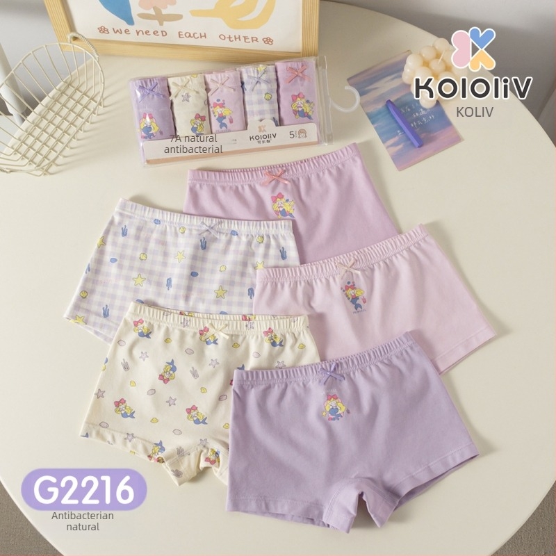 Chiloți boxeri pentru fete, din bumbac, talie medie, 95% bumbac, imprimare cu personaje, pachet de 5 bucăți, pentru copii 3–8 ani.