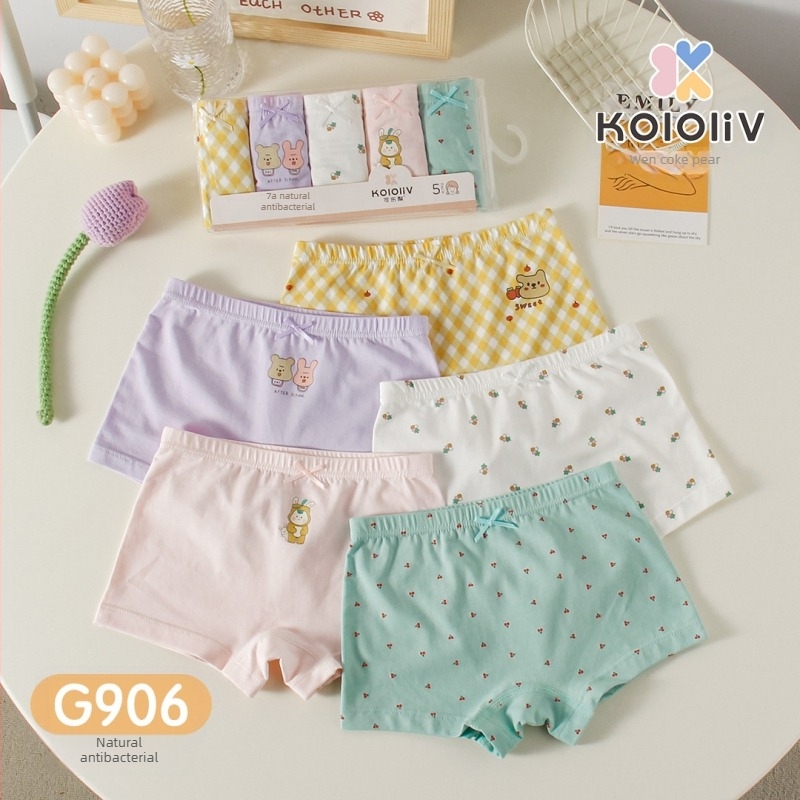 Chiloți boxeri pentru fete, din bumbac, talie medie, 95% bumbac, imprimare cu personaje, pachet de 5 bucăți, pentru copii 3–8 ani.