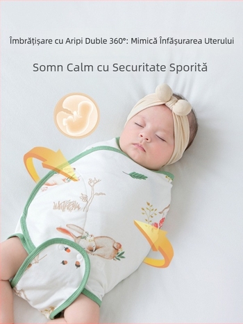 Sac de dormit pentru bebeluși în formă de cocon, din bumbac 95%+ cu căptușeală 95%+, antibacterian și evacuează umezeala, pentru nou-născuți până la 12 luni, primăvară și toamnă.