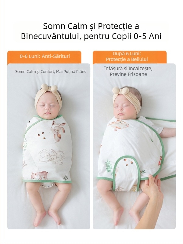 Sac de dormit pentru bebeluși în formă de cocon, din bumbac 95%+ cu căptușeală 95%+, antibacterian și evacuează umezeala, pentru nou-născuți până la 12 luni, primăvară și toamnă.